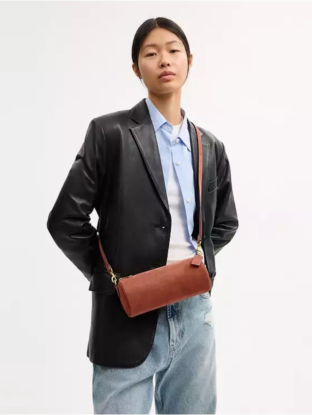Coach Barrel Bag in Brass/Clay Orange/Brown Suede & Refined Calf Leather NWT - Picture 11 of 15